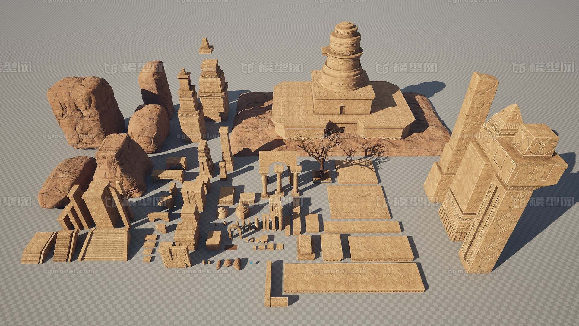 UE5 古代遗迹场景部件模型-场景部件模型库-FBX(.fbx)模型下载-cg模型网