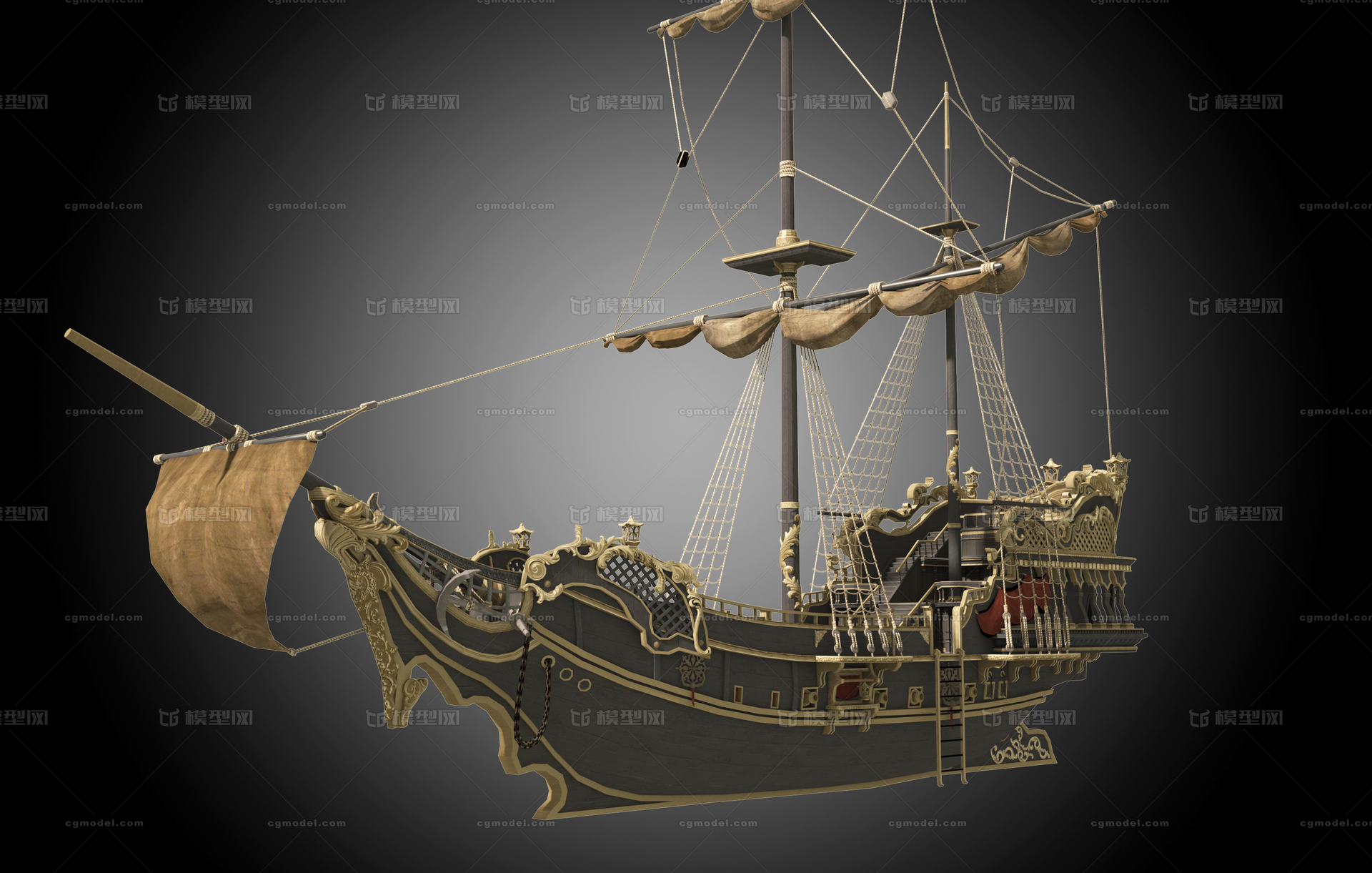 古代战船 欧式战船模型-古代船/仿古船模型库-3D Studio(.3ds)模型下载-cg模型网
