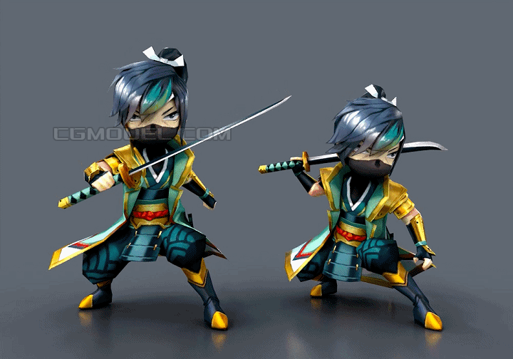 卡通Q版 日本武士模型-男人模型库-FBX(.fbx)模型下载-cg模型网