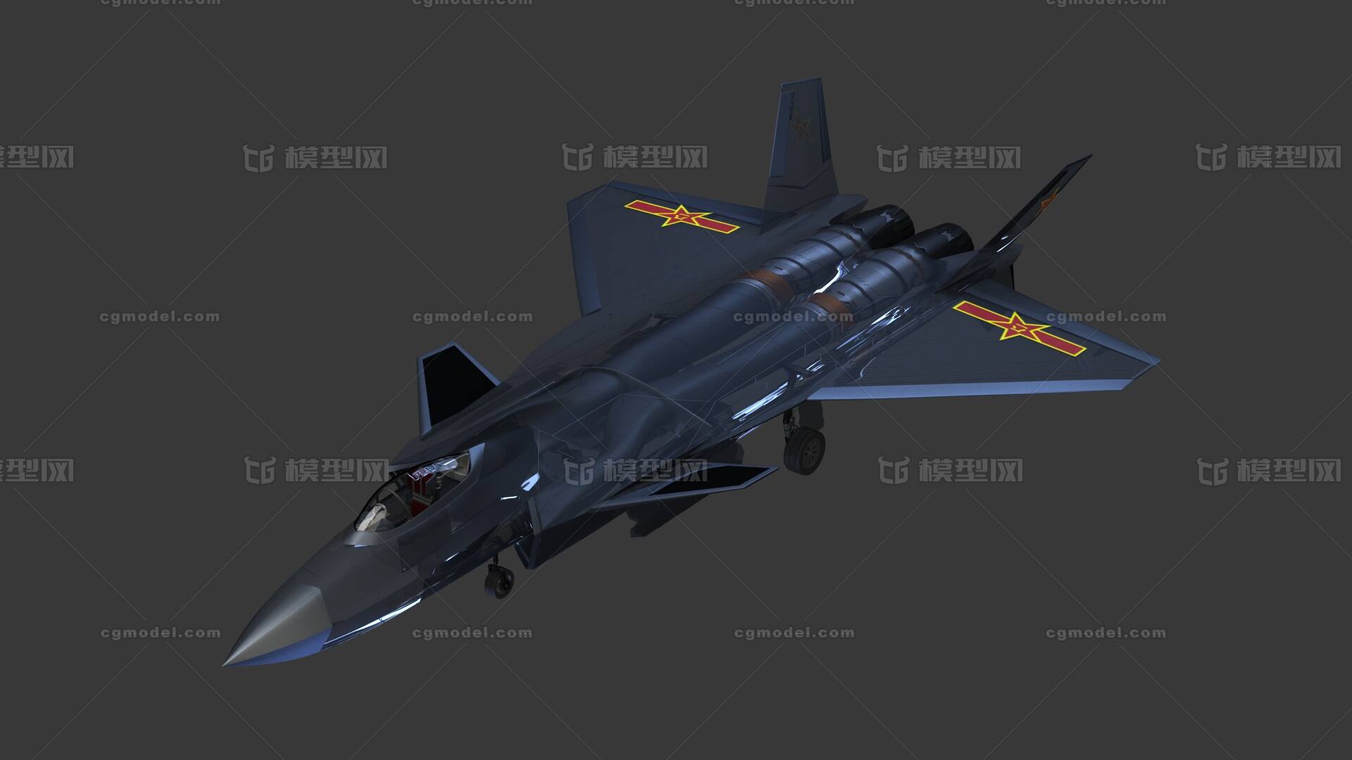 中国歼20“威龙”隐身战斗机结构图(PBR)模型-军用飞机模型库-3ds Max(.max)模型下载-cg模型网