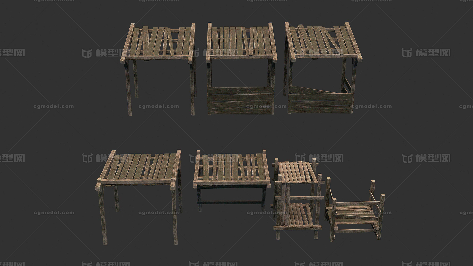 古代木制结构 木棚模型-场景部件模型库-FBX(.fbx)模型下载-cg模型网