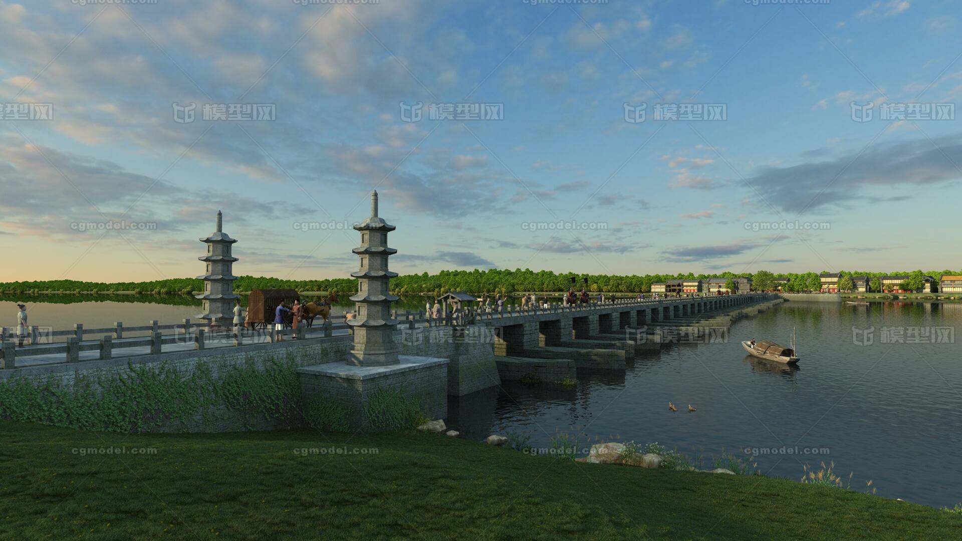 古代洛阳桥 过桥模型-古代场景模型库-3ds Max(.max)模型下载-cg模型网