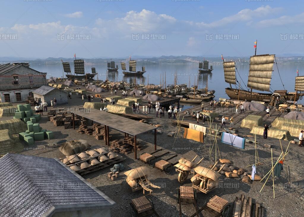 古代货运码头场景 古代港口模型-古代场景模型库-3ds Max(.max)模型下载-cg模型网