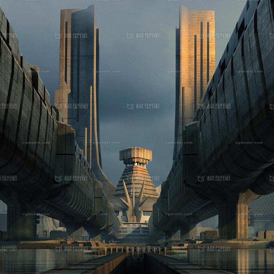 科幻建筑-未来科幻风-城市建筑3D模型影视素材贴图模型-科幻建筑模型库-FBX(.fbx)模型下载-cg模型网