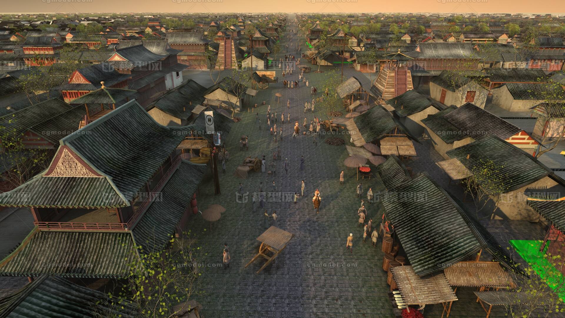 古代街巷 街道模型-历史建筑模型库-3ds Max(.max)模型下载-cg模型网