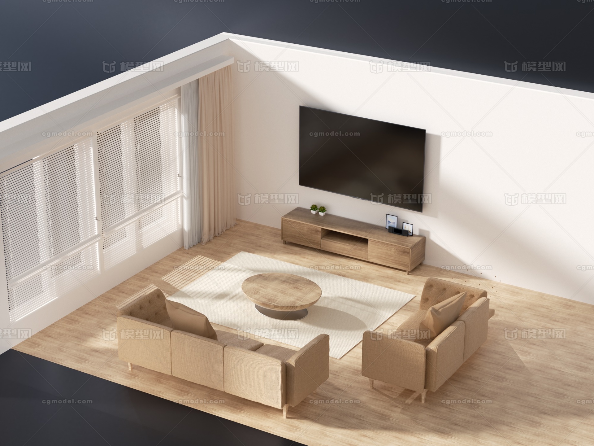 mini客厅 客厅场景模型-现代场景模型库-Cinema 4D(.c4d)模型下载-cg模型网