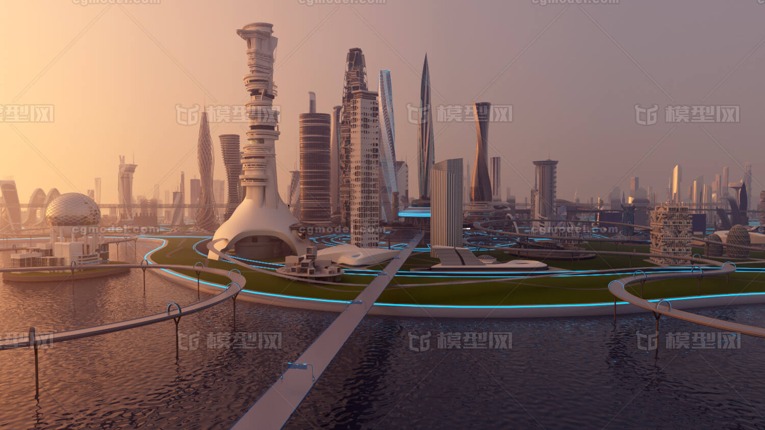 未来城市 科幻城市场景模型-科幻场景模型库-3ds Max(.max)模型下载-cg模型网