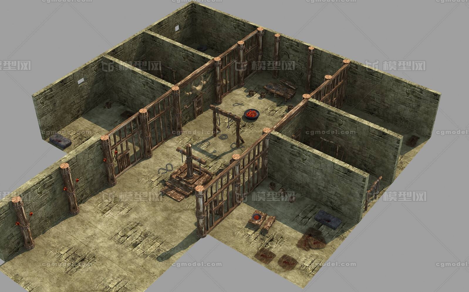 监狱监牢大牢天牢刑具模型-场景部件模型库-3ds Max(.max)模型下载-cg模型网