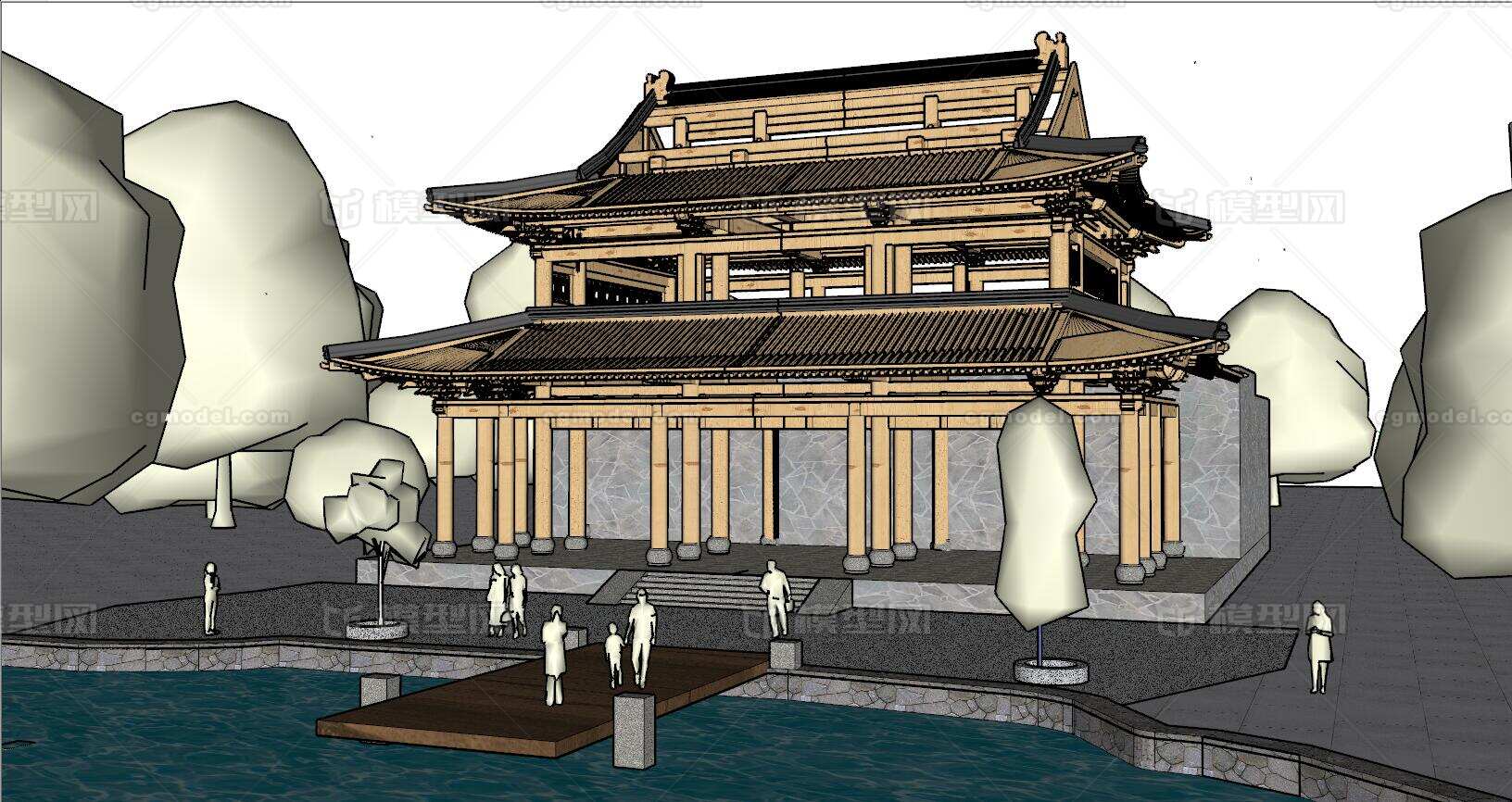 天王殿 庙堂六角重檐古亭中式古建木结构斗拱桁架剖析模型-私人住宅模型库-sketchup(.skp)模型下载-cg模型网
