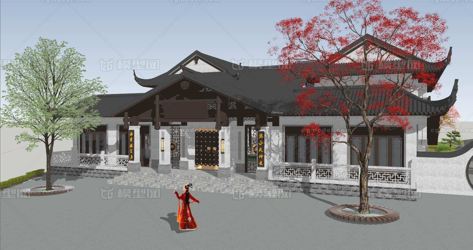 中式古建民宿民房旅馆客栈餐馆茶楼农家乐房子模型-私人住宅模型库-sketchup(.skp)模型下载-cg模型网