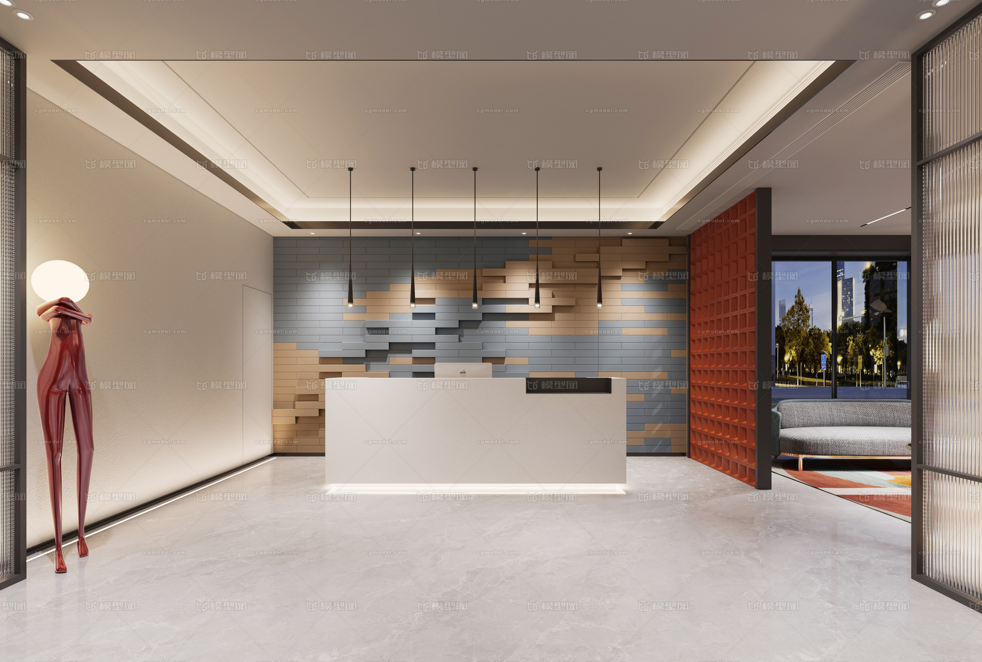 现代酒店大堂 大厅模型-酒店餐饮模型库-3ds Max(.max)模型下载-cg模型网