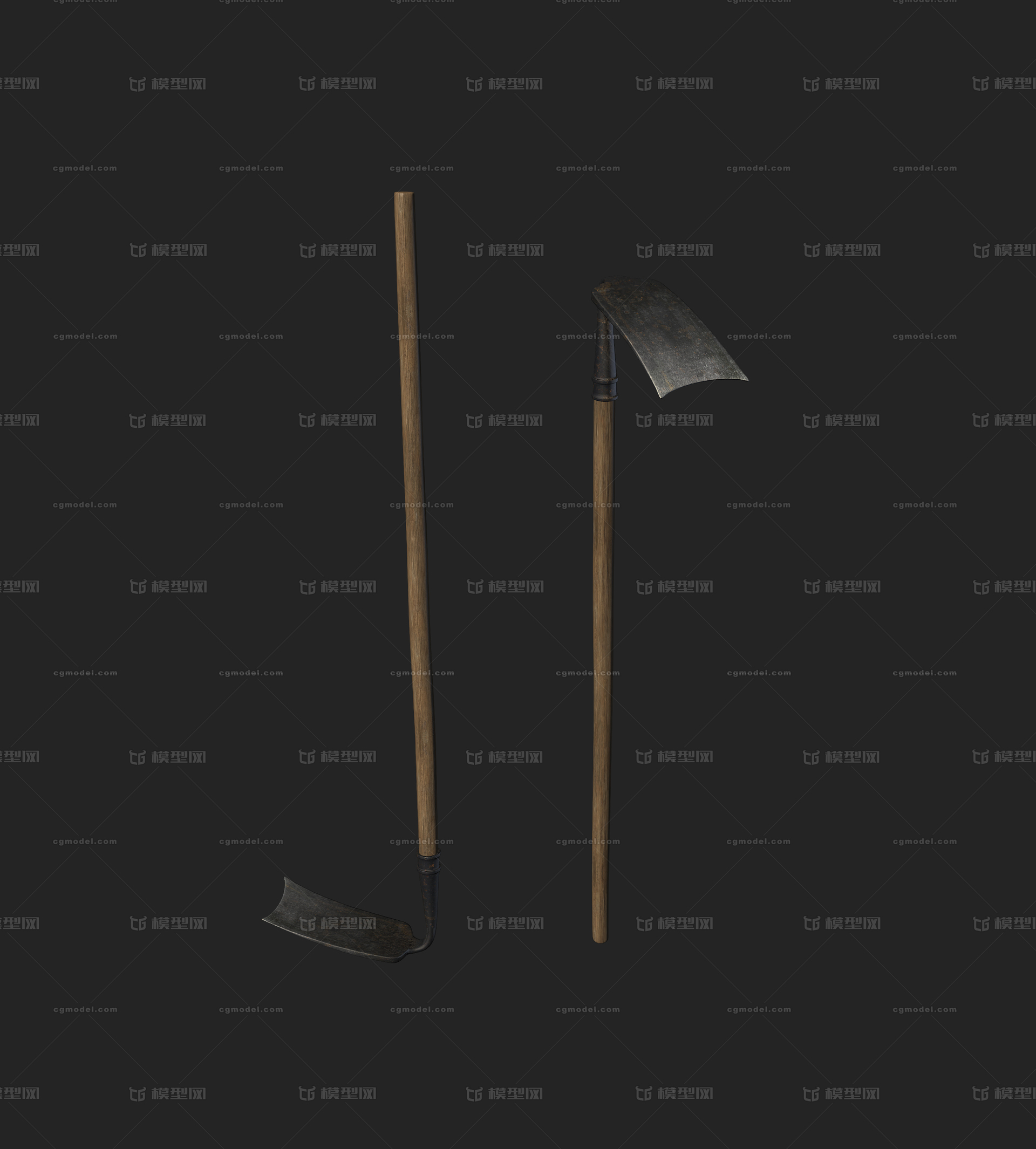 锄头 长柄农具模型-五金工具模型库-3ds Max(.max)模型下载-cg模型网