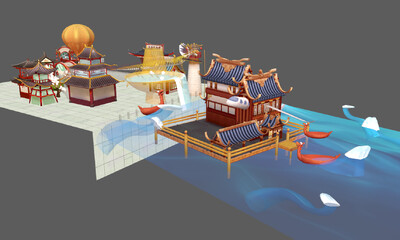 古代中式街道 商铺模型-古代场景模型库-Maya(.ma/.mb)模型下载-cg模型网