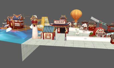 古代中式街道 商铺模型-古代场景模型库-Maya(.ma/.mb)模型下载-cg模型网