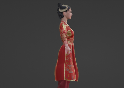 女人穿汉服带骨骼绑定PBR 宋代女人明代古装长裙抹胸古代头钗模型-女人模型库-3ds Max(.max)模型下载-cg模型网