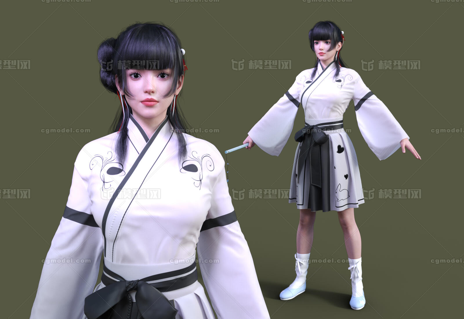 古代女人穿汉服带骨骼绑定PBR 宋代明代服装模型-女人模型库-3ds Max(.max)模型下载-cg模型网