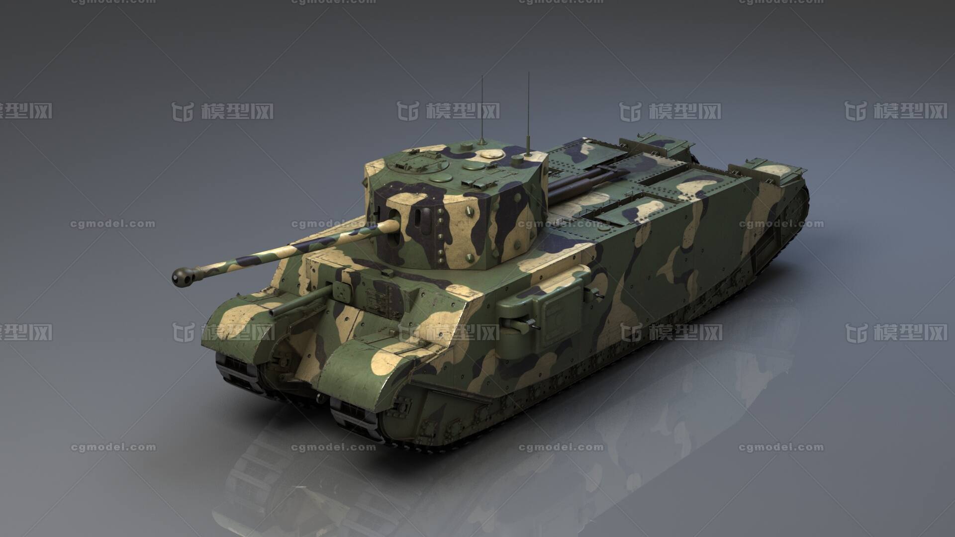 英国TOG2超重型坦克（PBR 2套外观）模型-装甲车／坦克模型库-3ds Max(.max)模型下载-cg模型网