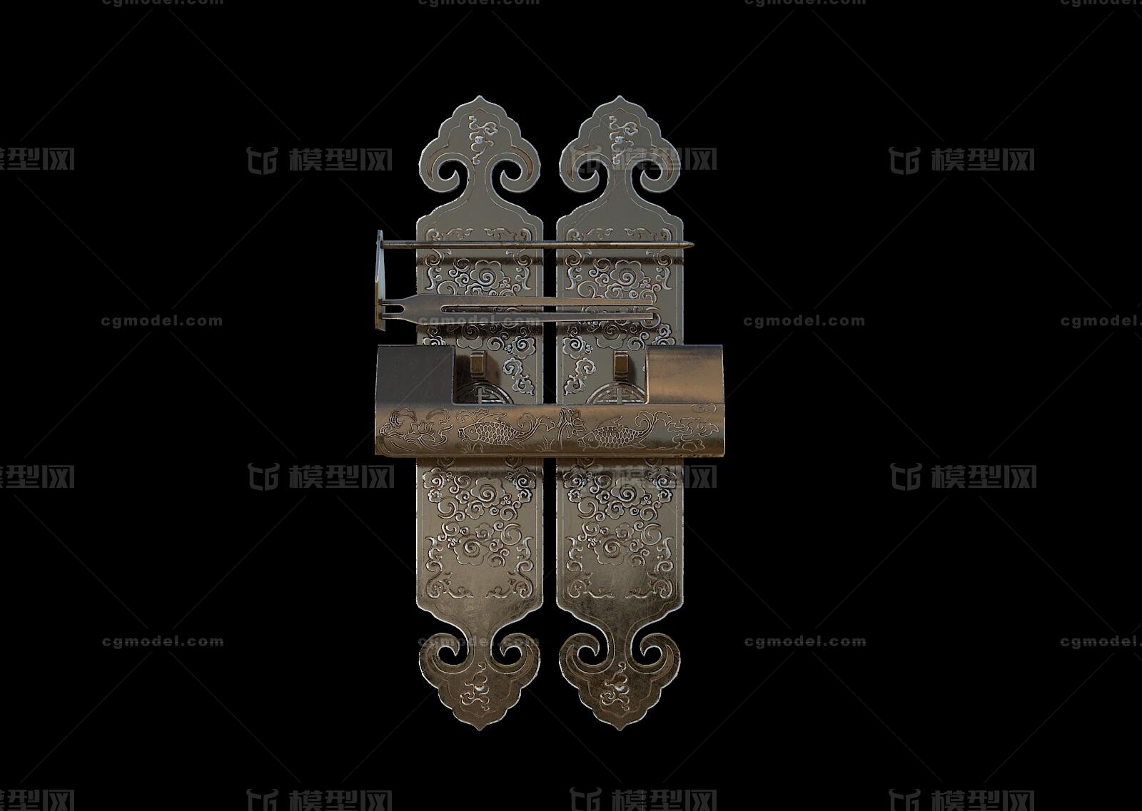 古代铜锁 PBR中式门锁模型-五金工具模型库-3ds Max(.max)模型下载-cg模型网