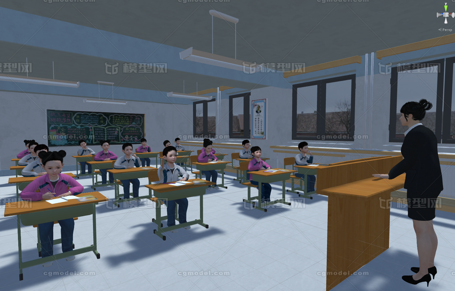 上课 课堂模型-现代场景模型库-Maya(.ma/.mb)模型下载-cg模型网