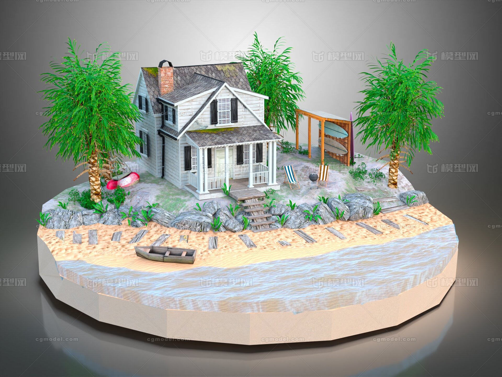 海滩 海景模型-私人住宅模型库-3ds Max(.max)模型下载-cg模型网