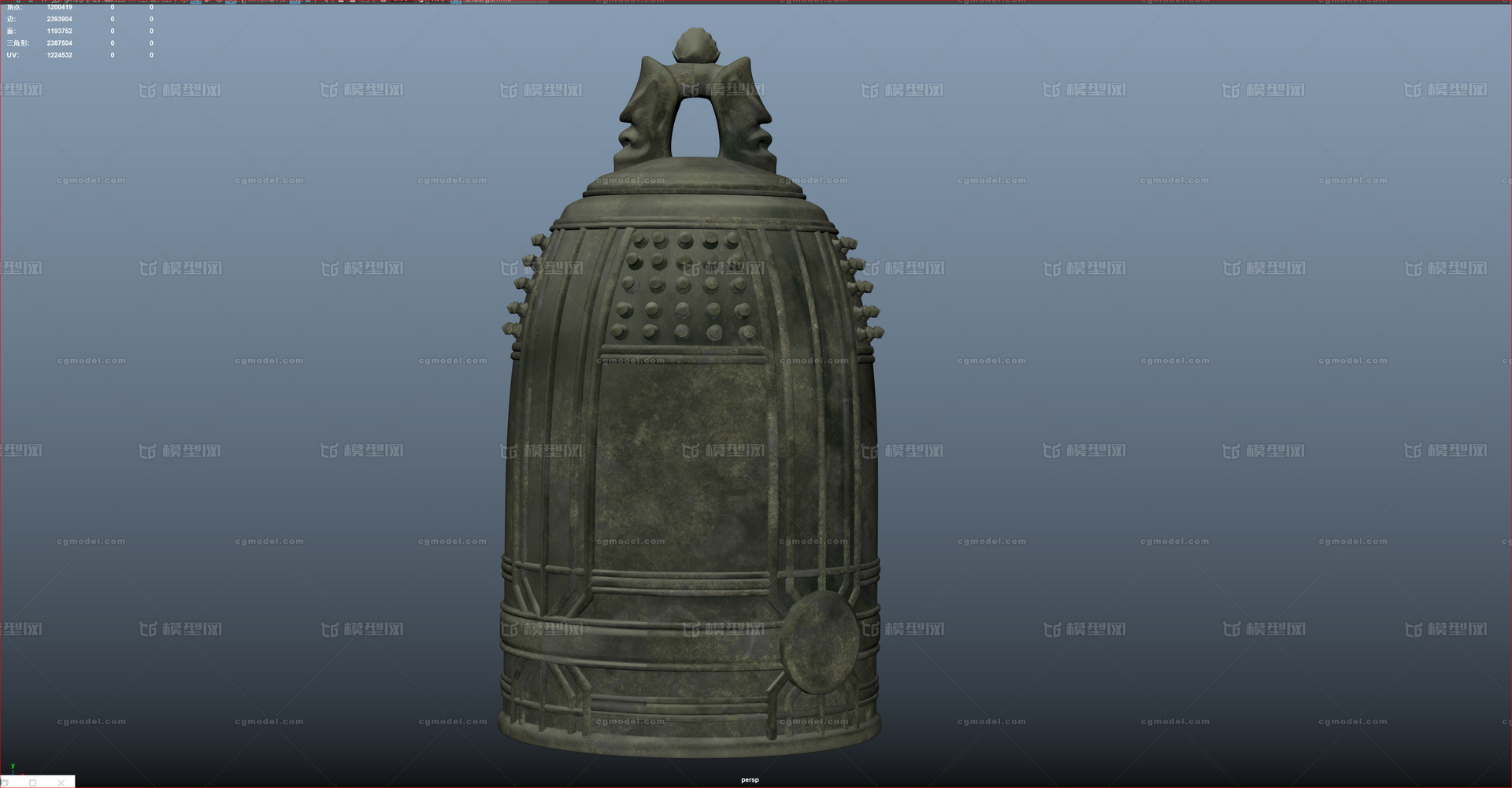 铜钟 钟模型-场景部件模型库-Maya(.ma/.mb)模型下载-cg模型网