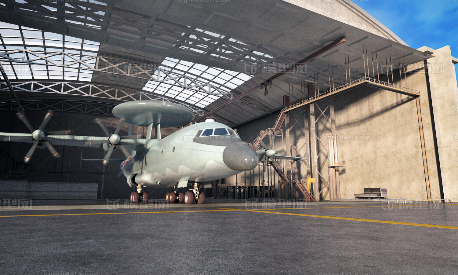 军用飞机仓库机库空警500 军用机场模型-现代场景模型库-3ds Max(.max)模型下载-cg模型网