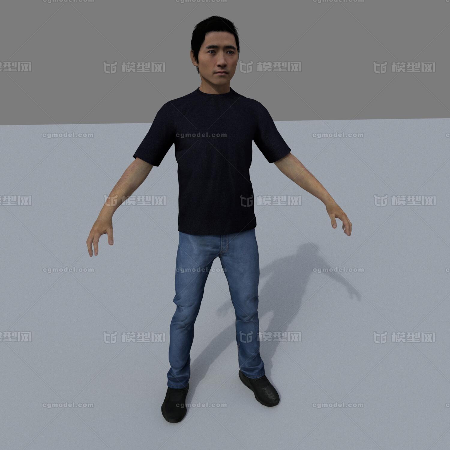 Apose带身体绑定亚洲男性中国男子休闲男人模型-男人模型库-Blender(.blend)模型下载-cg模型网