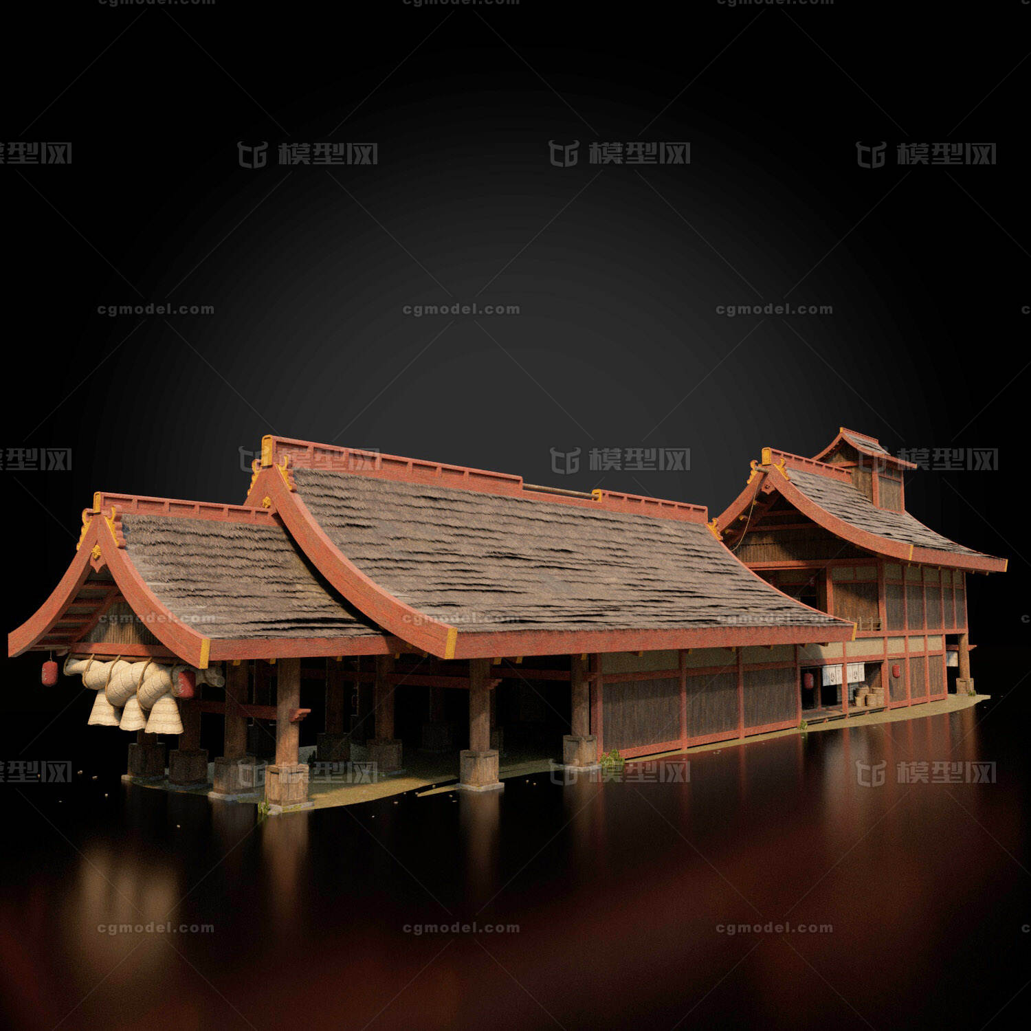 日式亚洲古建筑驿站客栈酒家旅馆旅店模型-古代场景模型库-FBX(.fbx)模型下载-cg模型网
