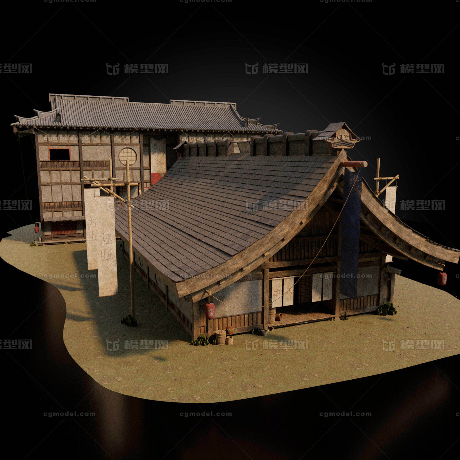 japan日式亚洲古建筑驿站客栈酒家旅馆旅店客店模型-古代场景模型库-FBX(.fbx)模型下载-cg模型网