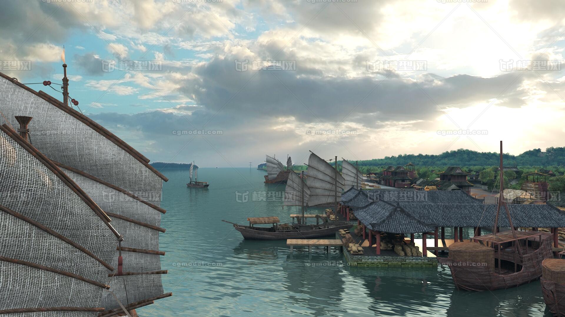 古代港口 古建模型-古代场景模型库-3ds Max(.max)模型下载-cg模型网