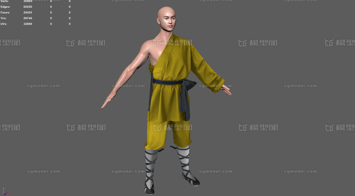 武僧 少林和尚模型-男人模型库-Maya(.ma/.mb)模型下载-cg模型网