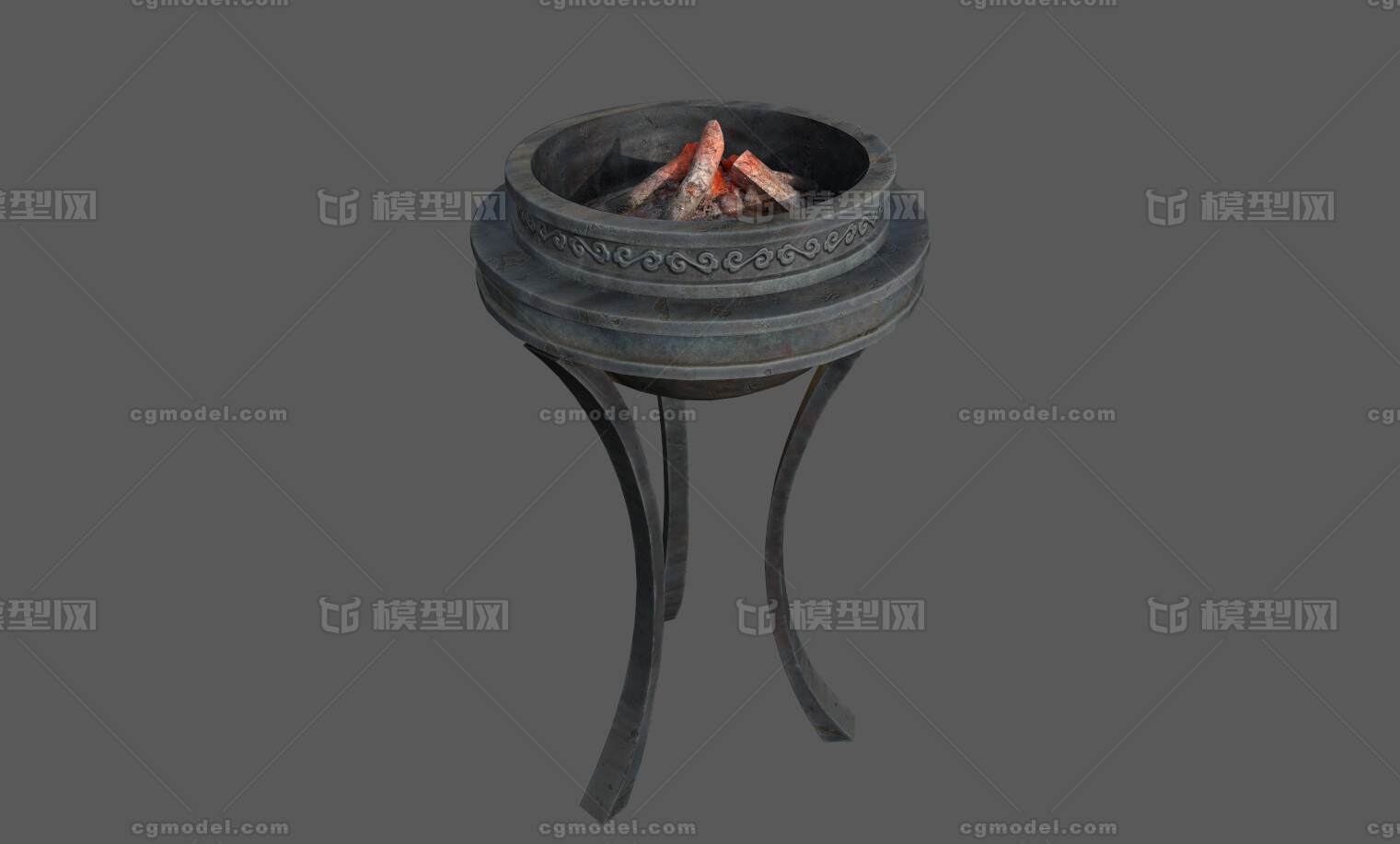 古代宫殿火盆 火盆模型-场景部件模型库-3ds Max(.max)模型下载-cg模型网