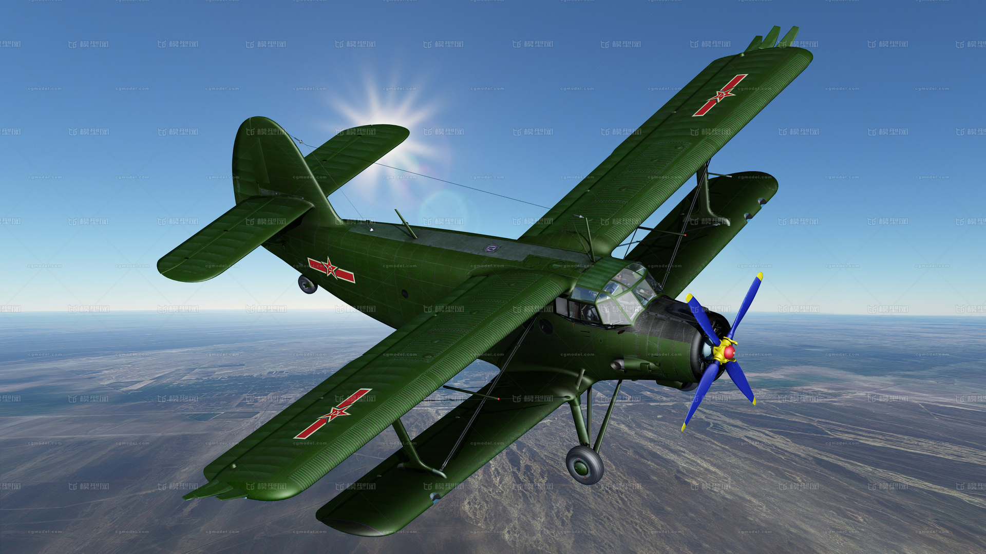 国产运-5（安2）运输机3D模型模型-军用飞机模型库-3ds Max(.max)模型下载-cg模型网