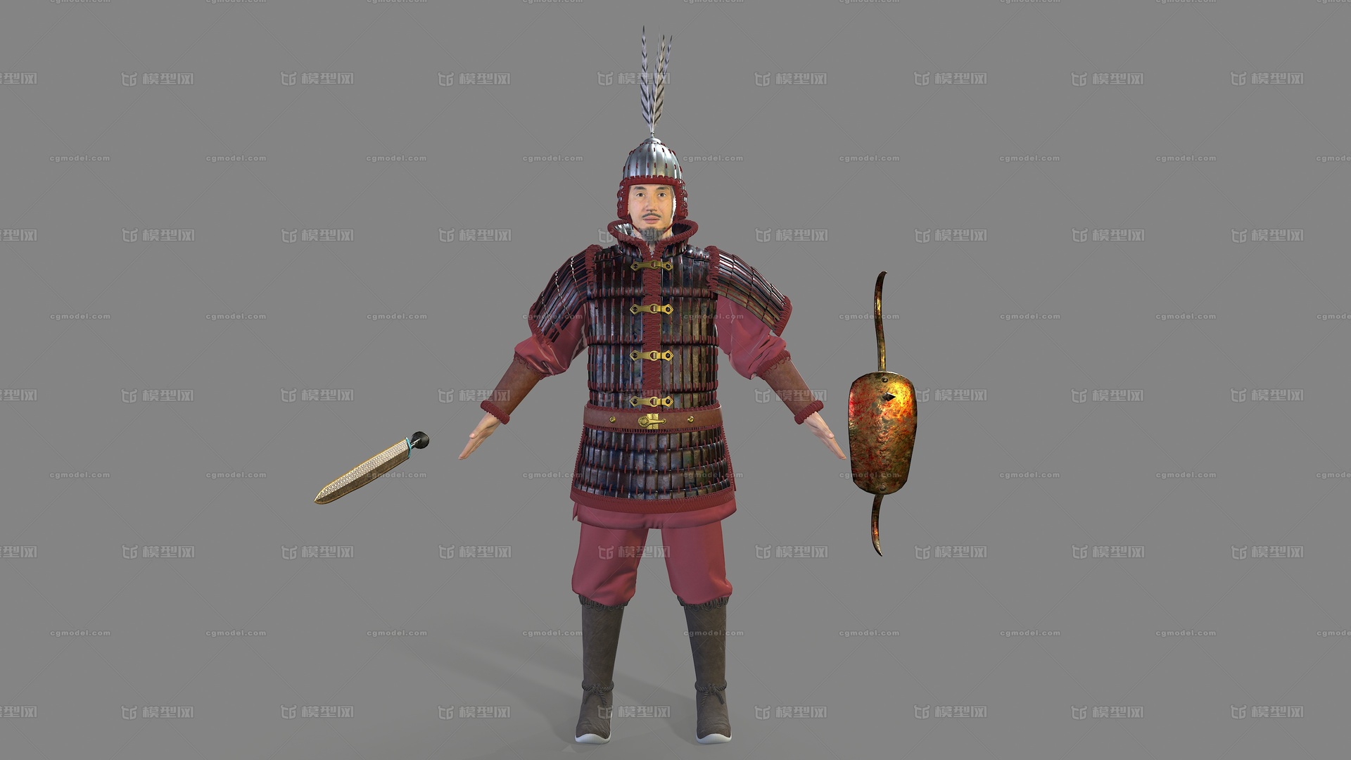 秦朝士兵【有绑定】汉代士兵 秦军模型-男人模型库-Blender(.blend)模型下载-cg模型网
