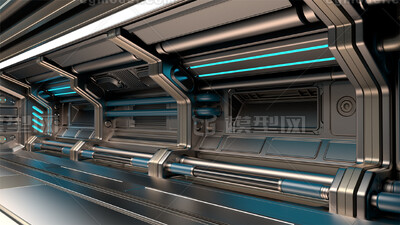 科幻走廊 科技空间飞船走廊模型-科幻场景模型库-FBX(.fbx)模型下载-cg模型网