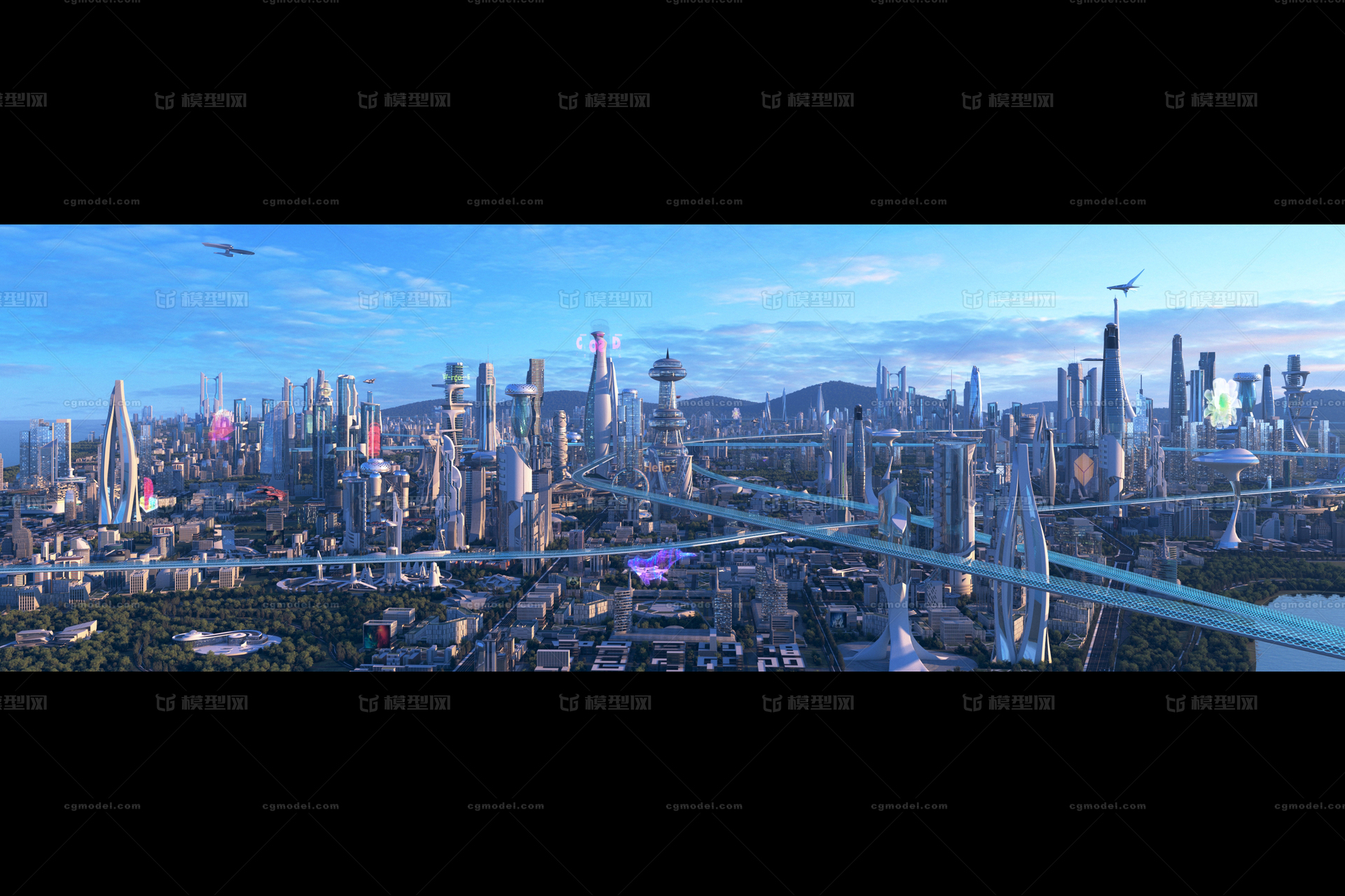 未来城市 科幻建筑模型-科幻场景模型库-3ds Max(.max)模型下载-cg模型网