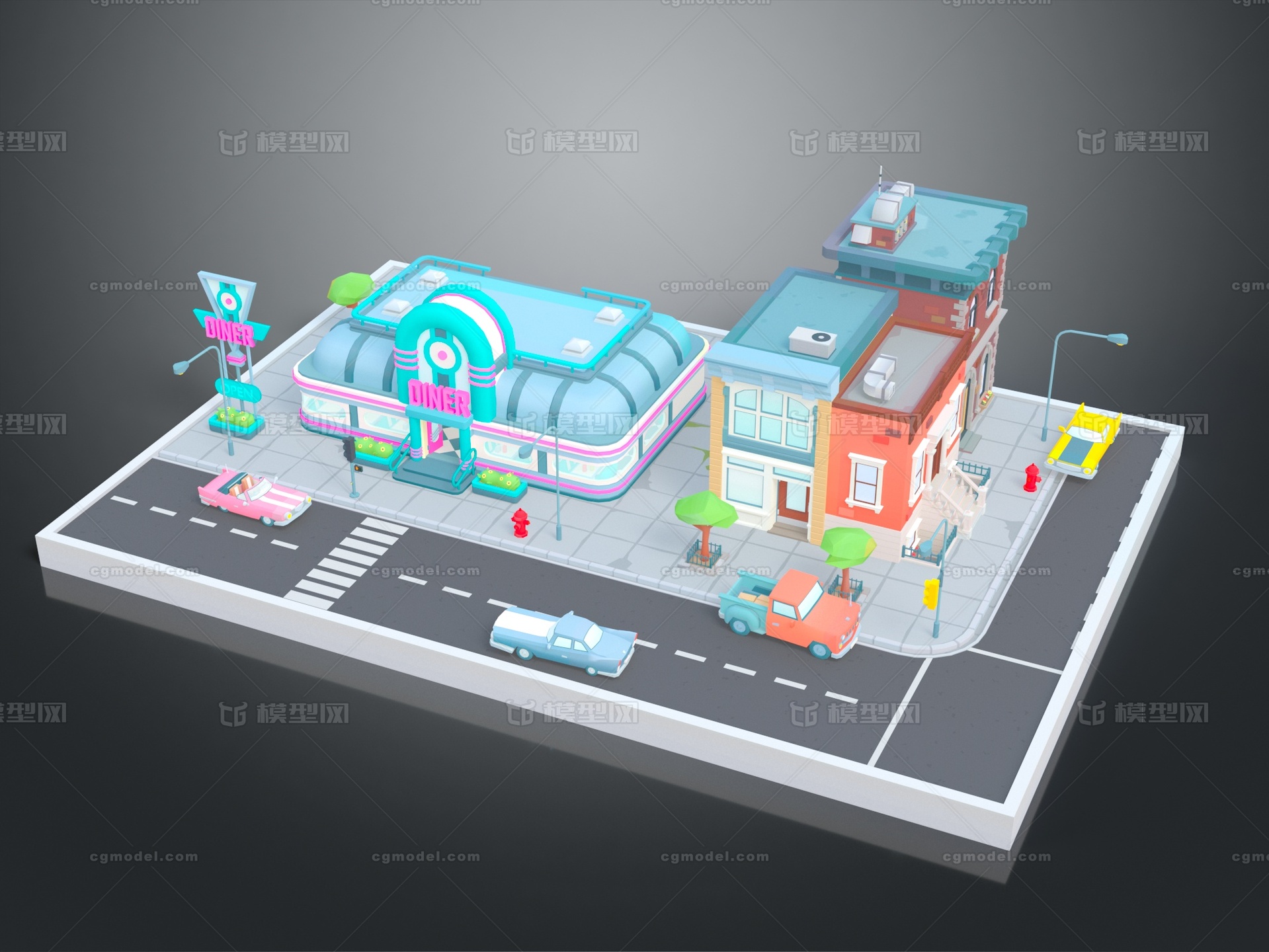 卡通城市 卡通街道模型-私人住宅模型库-3ds Max(.max)模型下载-cg模型网