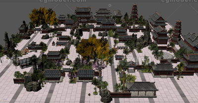 古代小镇街道 商铺集市模型-古代场景模型库-3ds Max(.max)模型下载-cg模型网