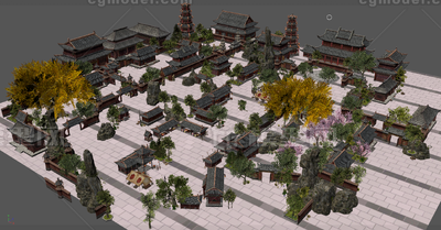 古代小镇街道 商铺集市模型-古代场景模型库-3ds Max(.max)模型下载-cg模型网