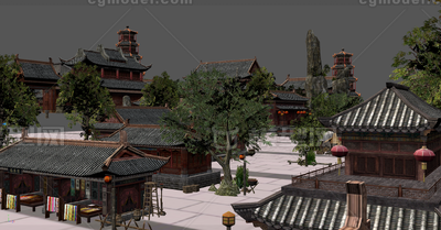 古代小镇街道 商铺集市模型-古代场景模型库-3ds Max(.max)模型下载-cg模型网