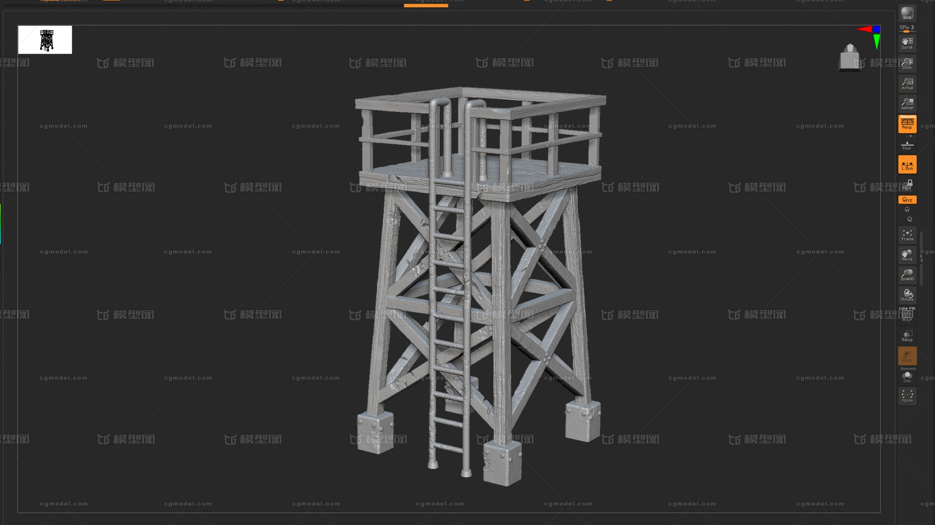 瞭望塔 哨塔模型-古代场景模型库-Zbrush(.ztl/.zbp)模型下载-cg模型网