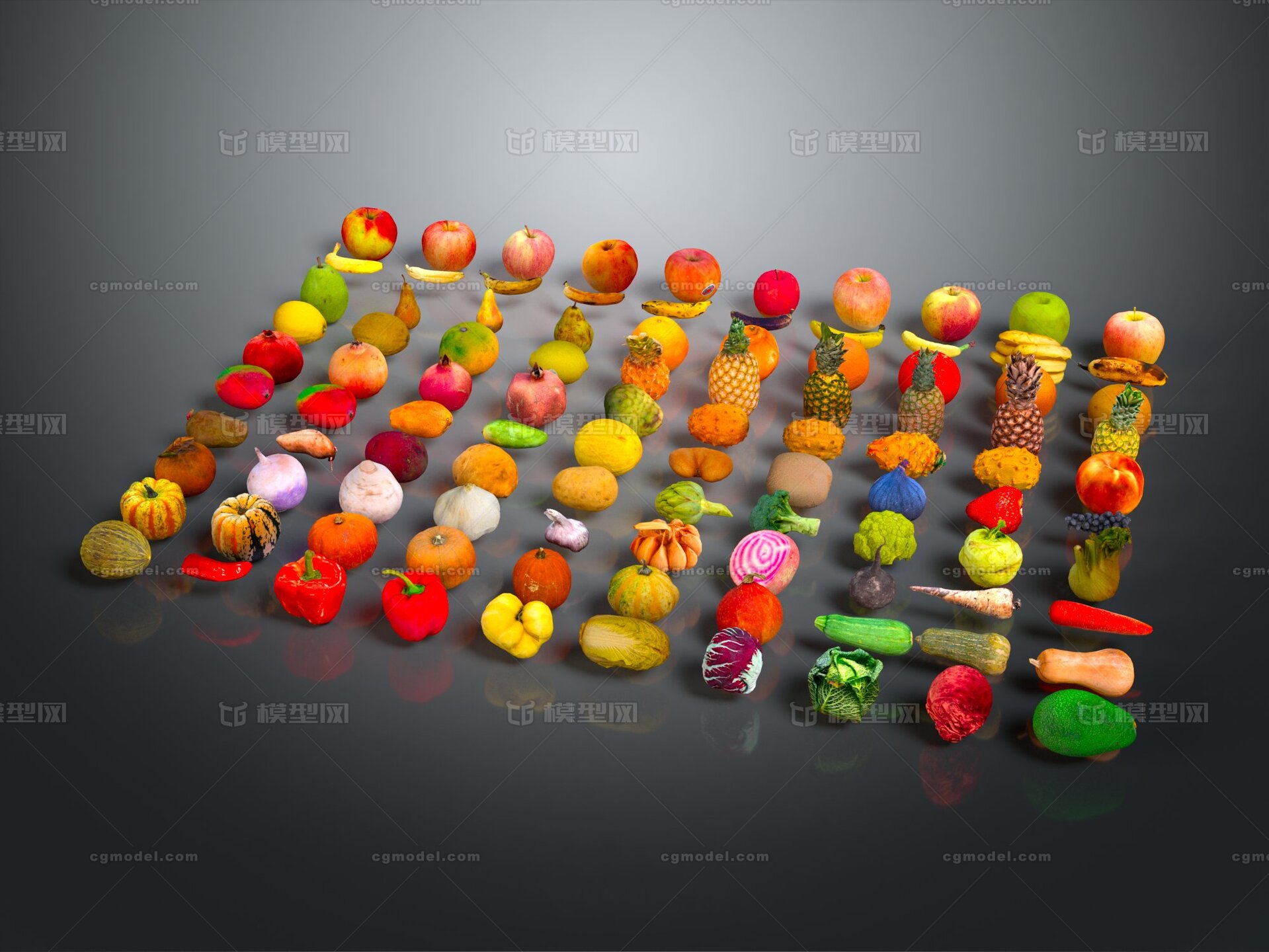 水果蔬菜 各种水果模型-生鲜果蔬模型库-3ds Max(.max)模型下载-cg模型网