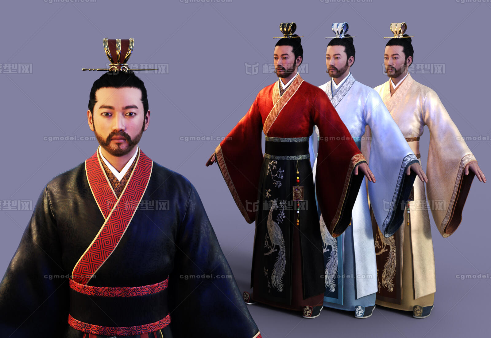 古代男人士大夫春秋战国诸侯秦朝人汉代人秦始皇古代官员屈原汉服模型-男人模型库-Blender(.blend)模型下载-cg模型网