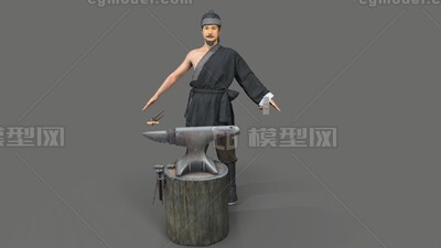 铁匠【有绑定】打铁 古代铁匠模型-男人模型库-Blender(.blend)模型下载-cg模型网
