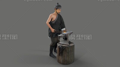 铁匠【有绑定】打铁 古代铁匠模型-男人模型库-Blender(.blend)模型下载-cg模型网