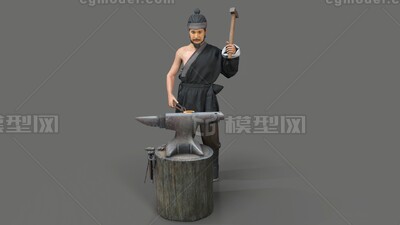 铁匠【有绑定】打铁 古代铁匠模型-男人模型库-Blender(.blend)模型下载-cg模型网