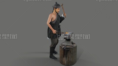 铁匠【有绑定】打铁 古代铁匠模型-男人模型库-Blender(.blend)模型下载-cg模型网