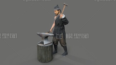 铁匠【有绑定】打铁 古代铁匠模型-男人模型库-Blender(.blend)模型下载-cg模型网