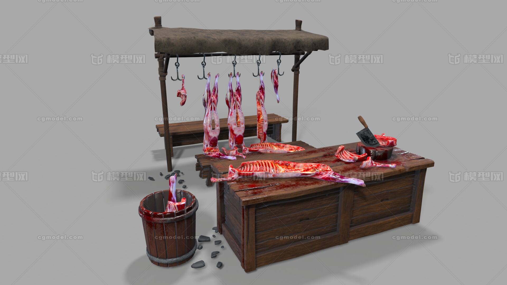 肉铺 肉摊模型-古代场景模型库-Blender(.blend)模型下载-cg模型网
