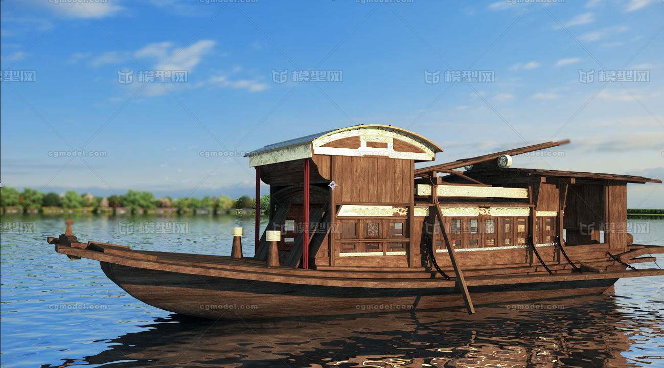 南湖红船 嘉兴南湖红船模型-现代场景模型库-3ds Max(.max)模型下载-cg模型网